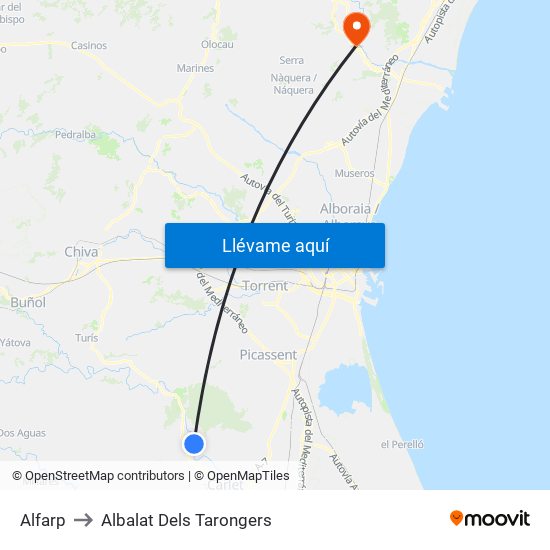 Alfarp to Albalat Dels Tarongers map