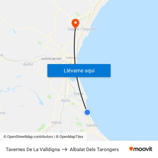 Tavernes De La Valldigna to Albalat Dels Tarongers map