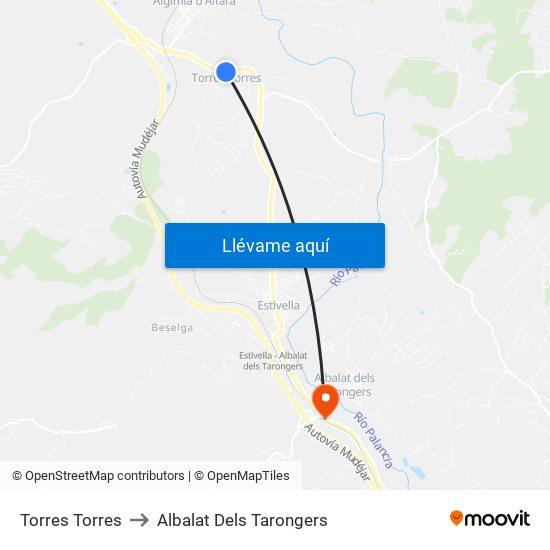 Torres Torres to Albalat Dels Tarongers map