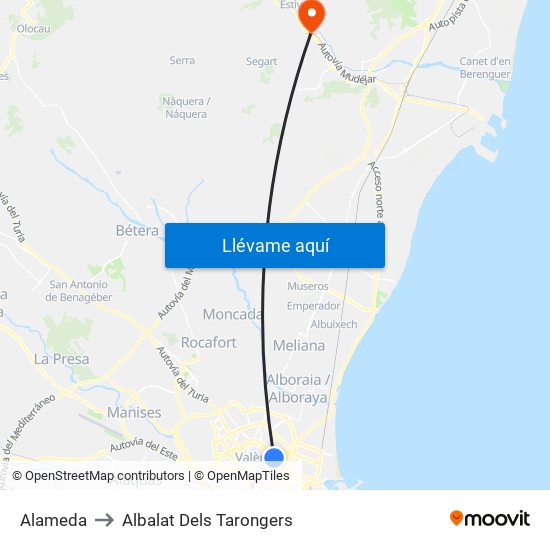 Alameda to Albalat Dels Tarongers map