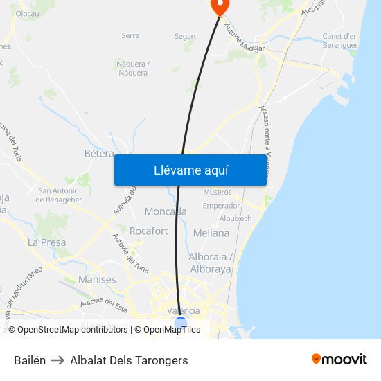 Bailén to Albalat Dels Tarongers map