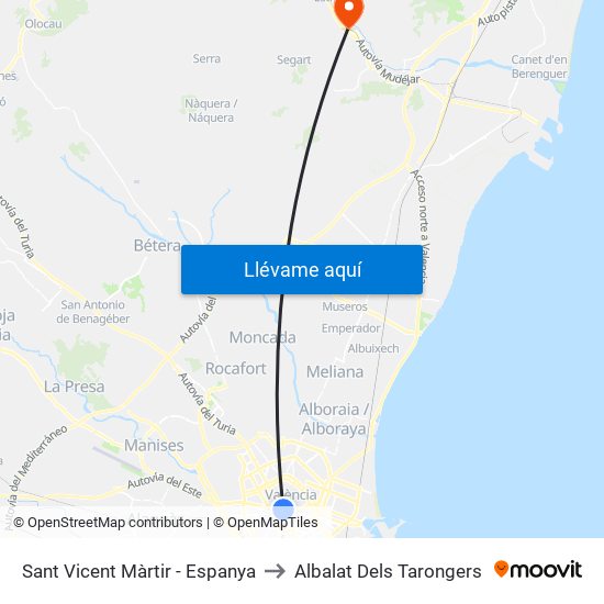 Sant Vicent Màrtir - Espanya to Albalat Dels Tarongers map