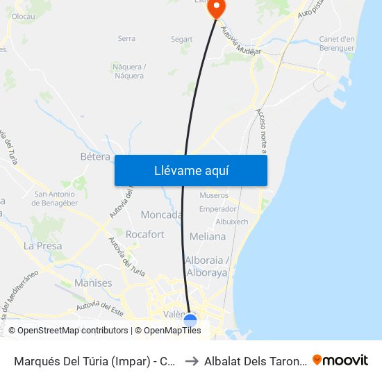 Marqués Del Túria (Impar) - Cánovas to Albalat Dels Tarongers map