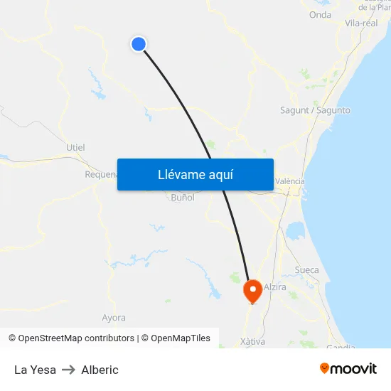 La Yesa to Alberic map