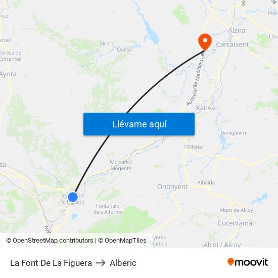 La Font De La Figuera to Alberic map