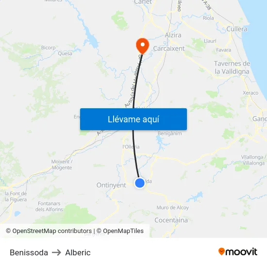 Benissoda to Alberic map