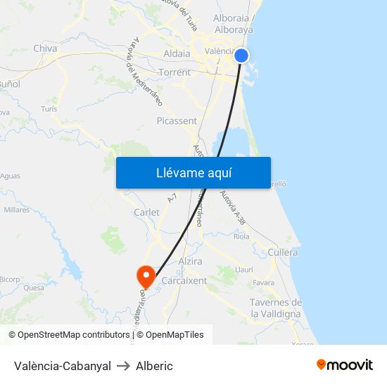 València-Cabanyal to Alberic map