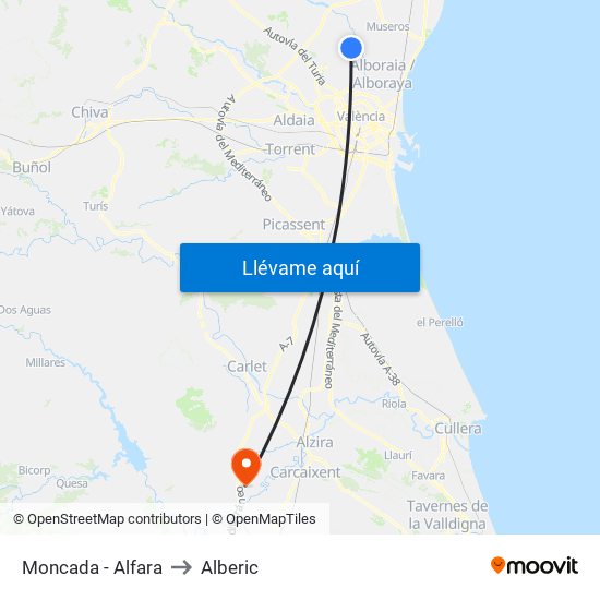 Moncada - Alfara to Alberic map
