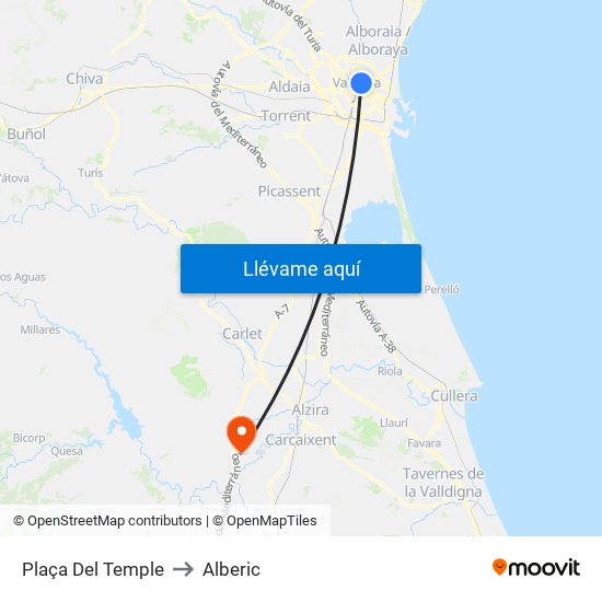Plaça Del Temple to Alberic map