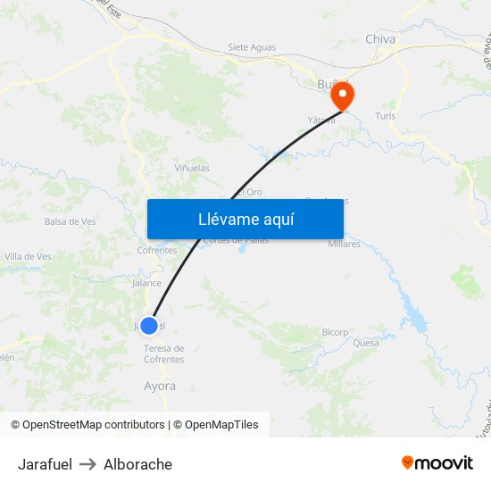 Jarafuel to Alborache map