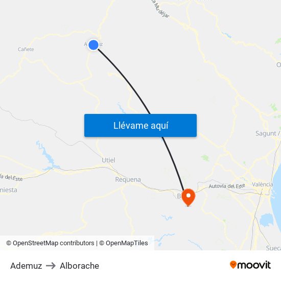 Ademuz to Alborache map