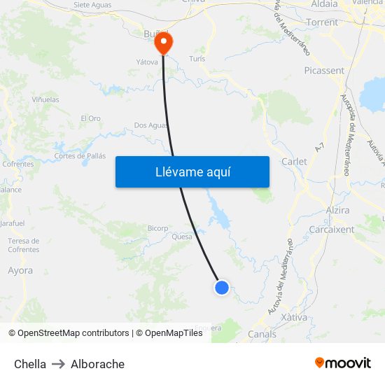 Chella to Alborache map