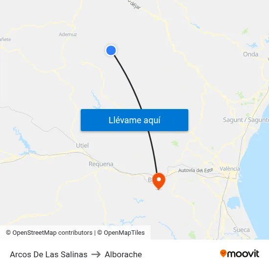 Arcos De Las Salinas to Alborache map