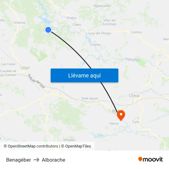 Benagéber to Alborache map