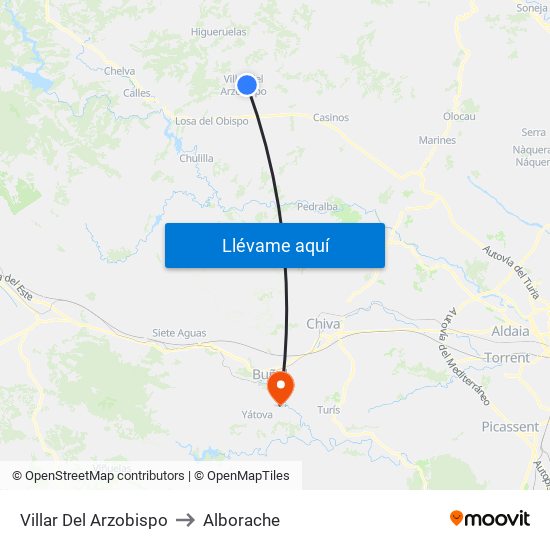 Villar Del Arzobispo to Alborache map