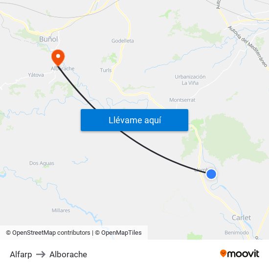 Alfarp to Alborache map