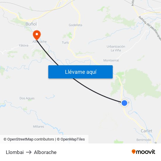Llombai to Alborache map