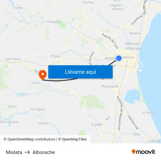 Mislata to Alborache map