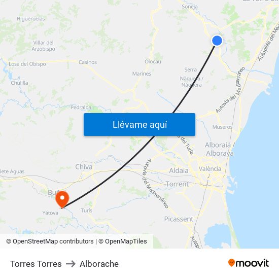 Torres Torres to Alborache map