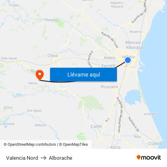 Valencia Nord to Alborache map