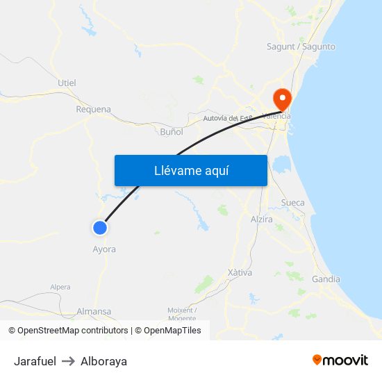 Jarafuel to Alboraya map