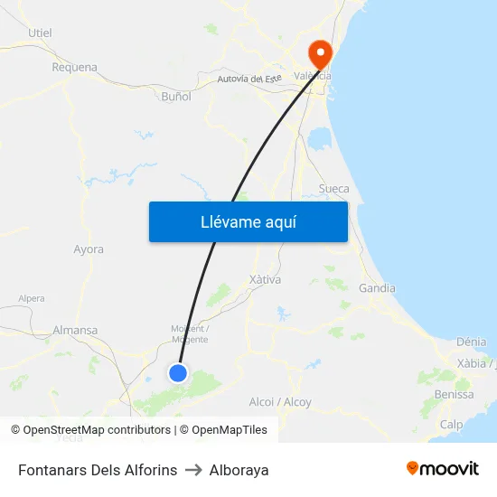 Fontanars Dels Alforins to Alboraya map