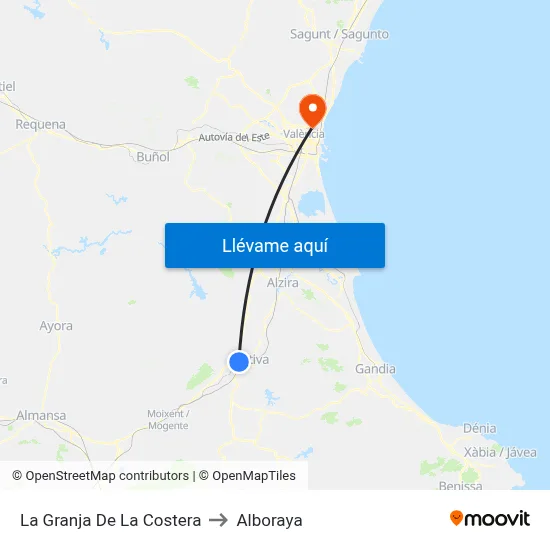 La Granja De La Costera to Alboraya map
