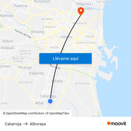 Catarroja to Alboraya map