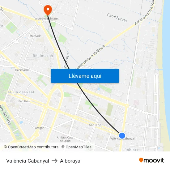 València-Cabanyal to Alboraya map