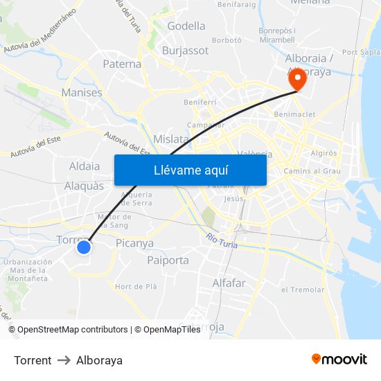 Torrent to Alboraya map