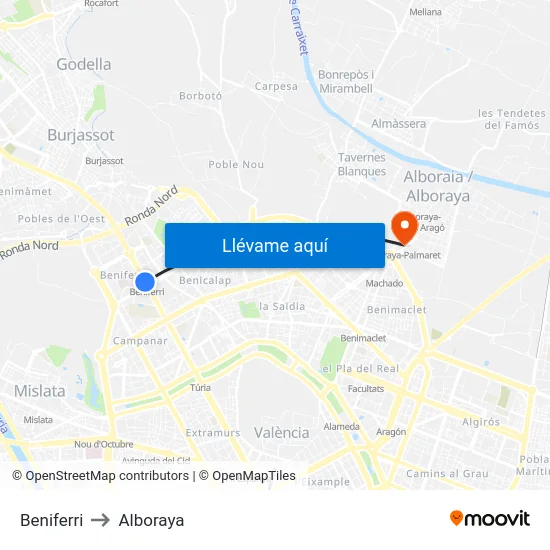 Beniferri to Alboraya map