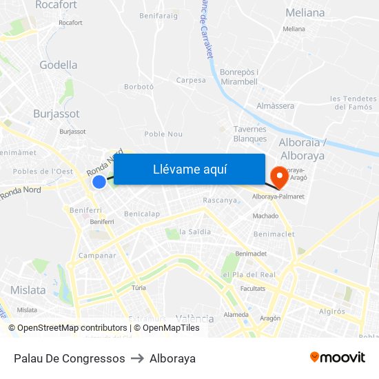 Palau De Congressos to Alboraya map