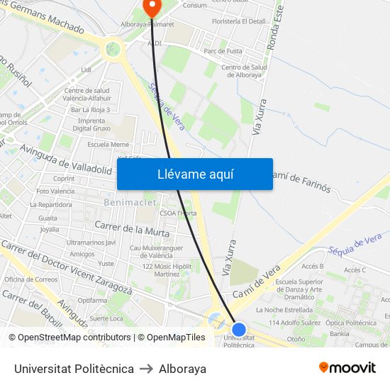 Universitat Politècnica to Alboraya map