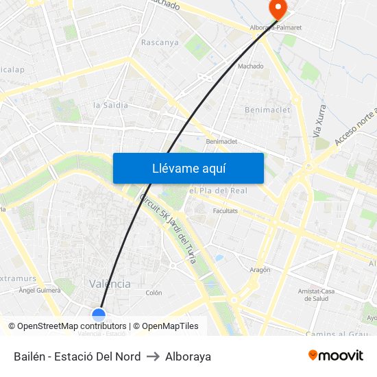 Bailén - Estació Del Nord to Alboraya map