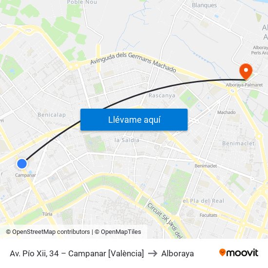 Av. Pío Xii, 34 – Campanar [València] to Alboraya map