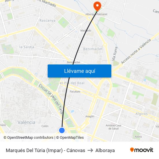 Marqués Del Túria (Impar) - Cánovas to Alboraya map