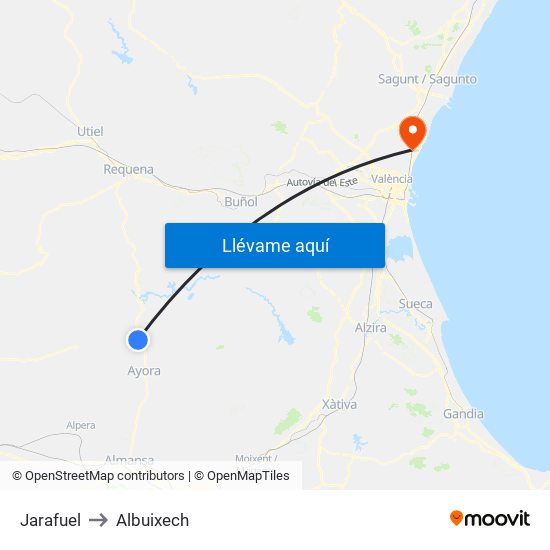 Jarafuel to Albuixech map