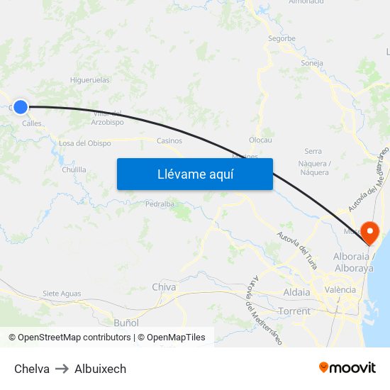 Chelva to Albuixech map