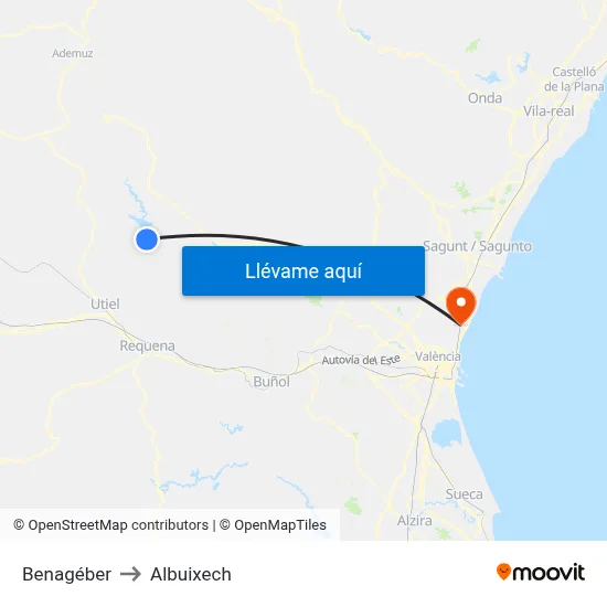 Benagéber to Albuixech map