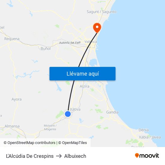 L'Alcúdia De Crespins to Albuixech map