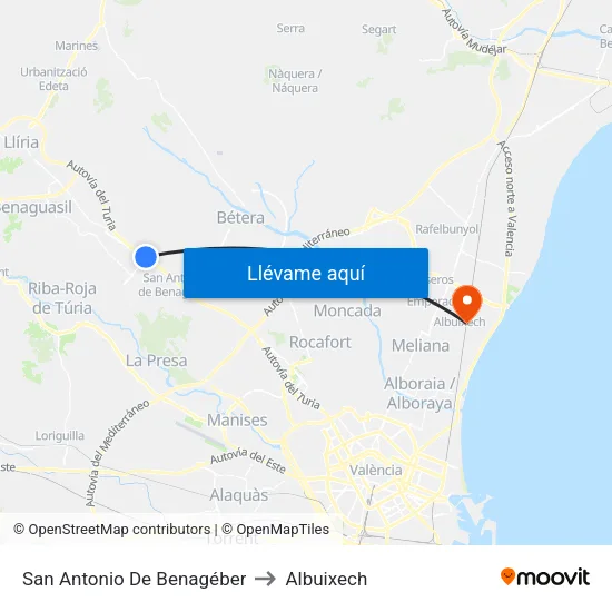 San Antonio De Benagéber to Albuixech map