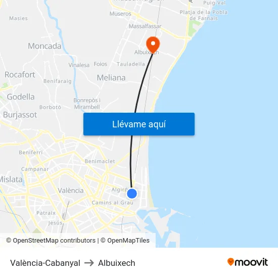València-Cabanyal to Albuixech map