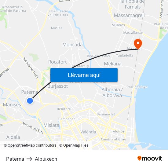 Paterna to Albuixech map