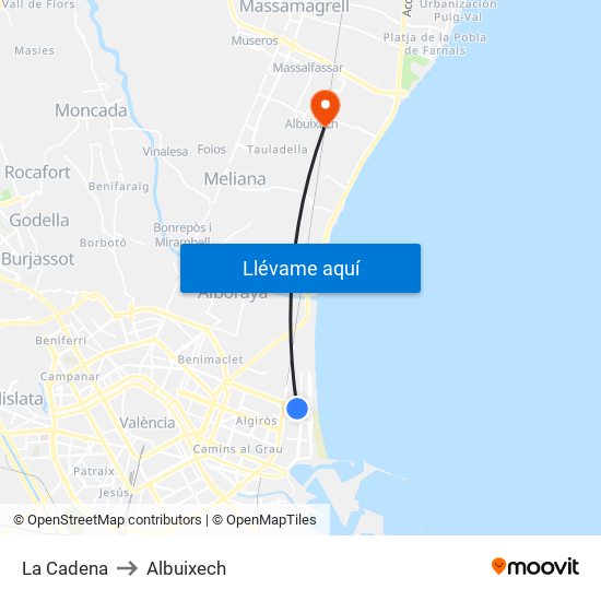 La Cadena to Albuixech map