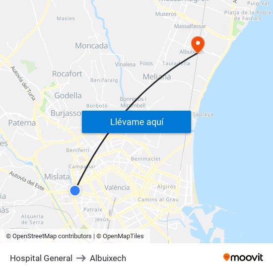 Hospital General to Albuixech map
