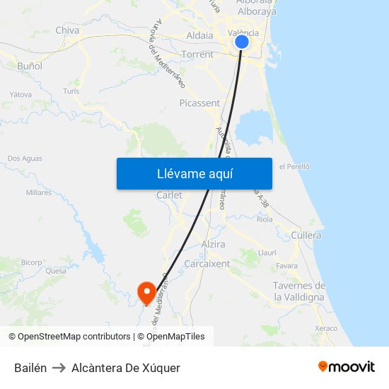 Bailén to Alcàntera De Xúquer map