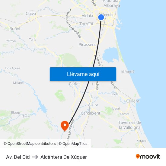 Av. Del Cid to Alcàntera De Xúquer map