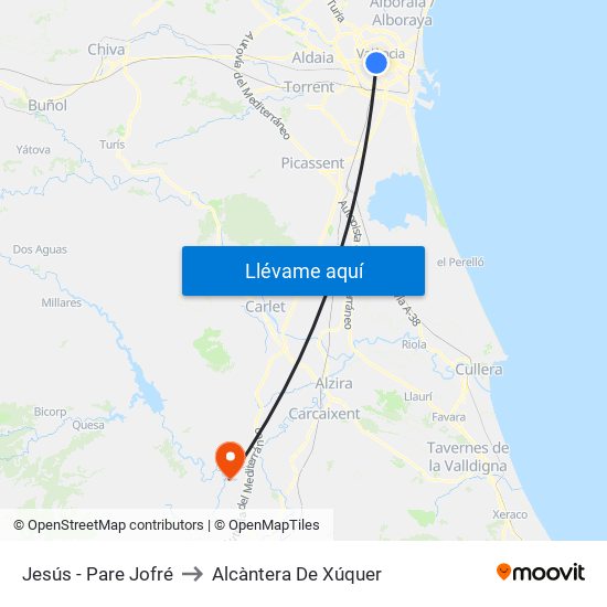 Jesús - Pare Jofré to Alcàntera De Xúquer map