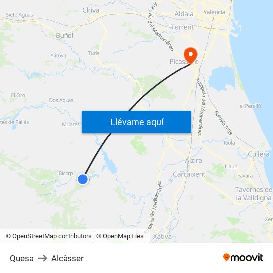 Quesa to Alcàsser map