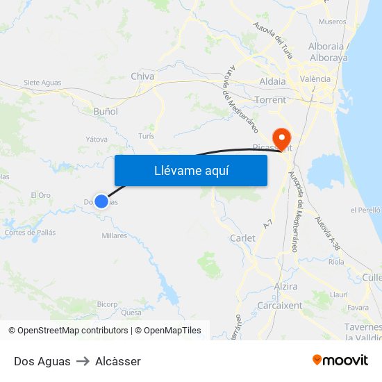 Dos Aguas to Alcàsser map